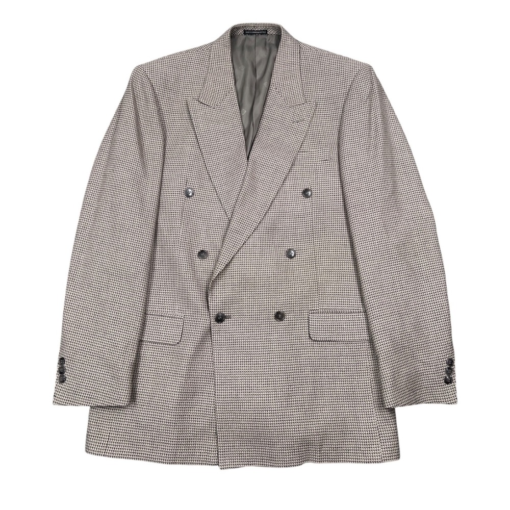 Pierre Balmain Blazer Men 44L Tan Taupe Weave Abstract Silk Wool Double Breasted